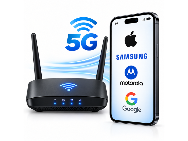 Illustration of a smartphone with wireless signal and home internet icons
